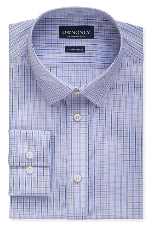 Business Blue,Grey & White Checked Shirt
