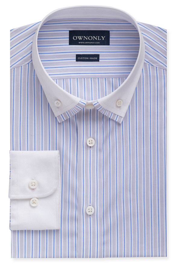 Business Blue,Grey & White Stripe Shirt