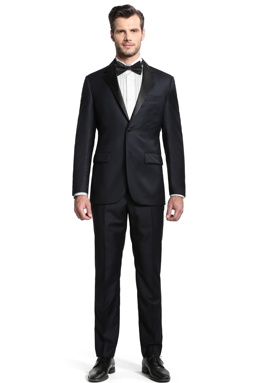 Dark Navy Blue Dress Suit with Black Lapel