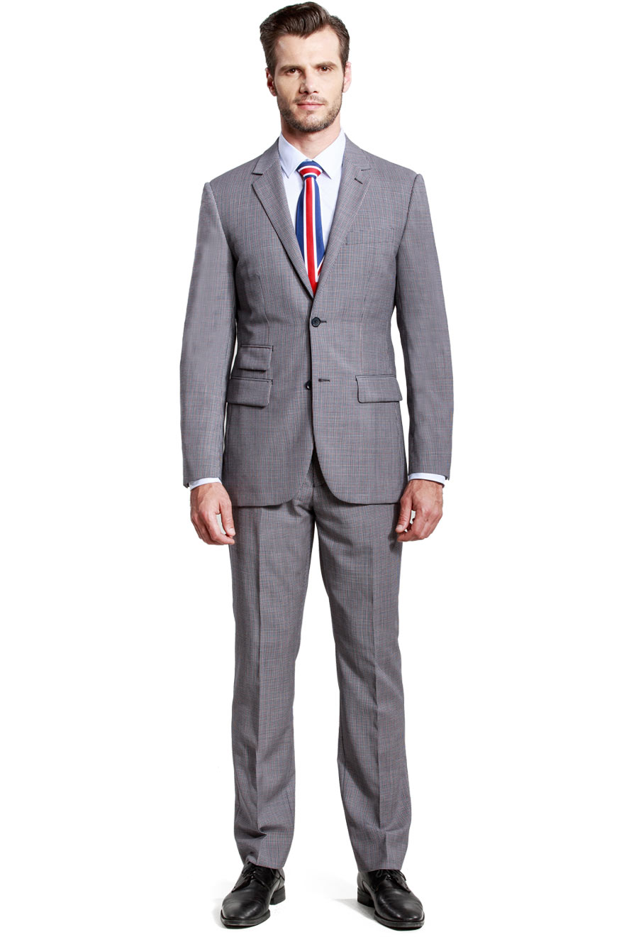 Dark Blue and Red Plaid Suit