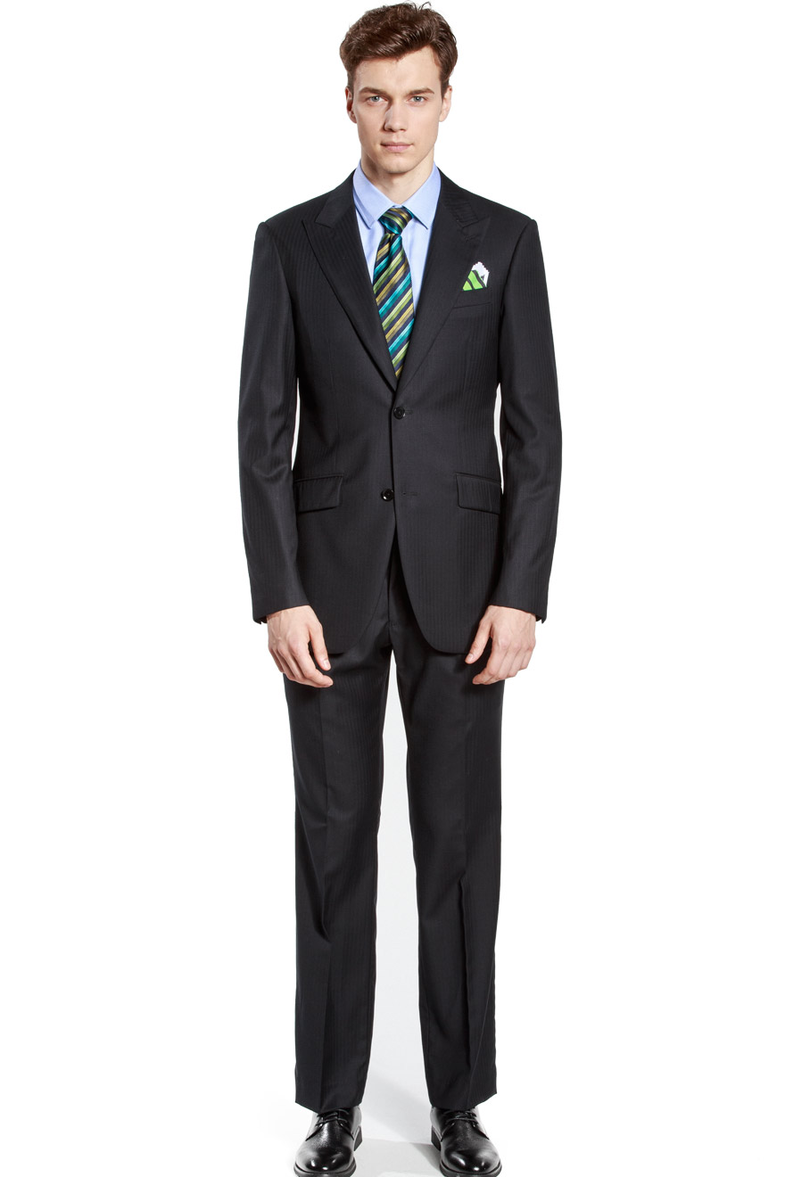 Classic Black Herringbone Two-Piece Suit