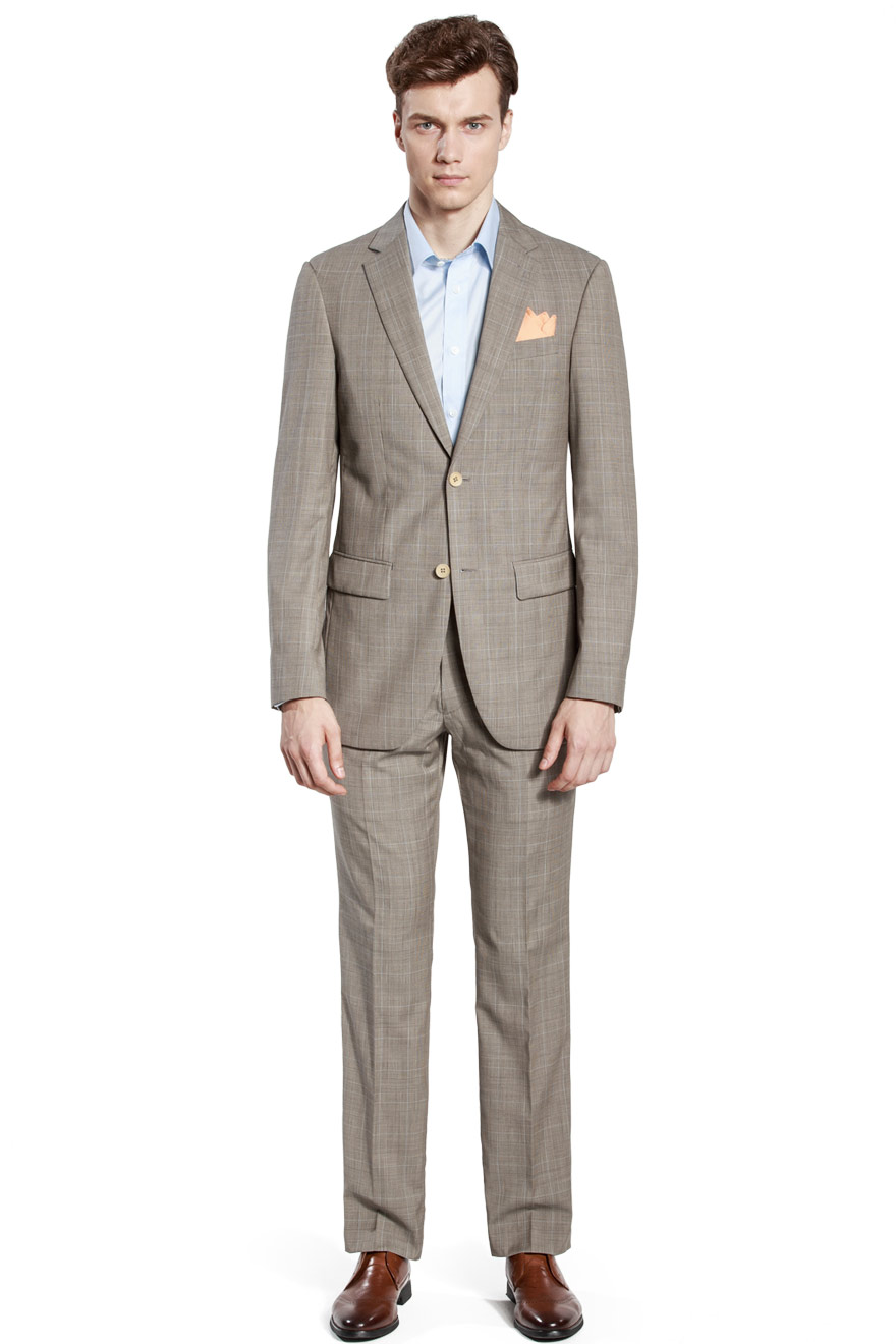 Business Beige Checked Two-Piece Suit