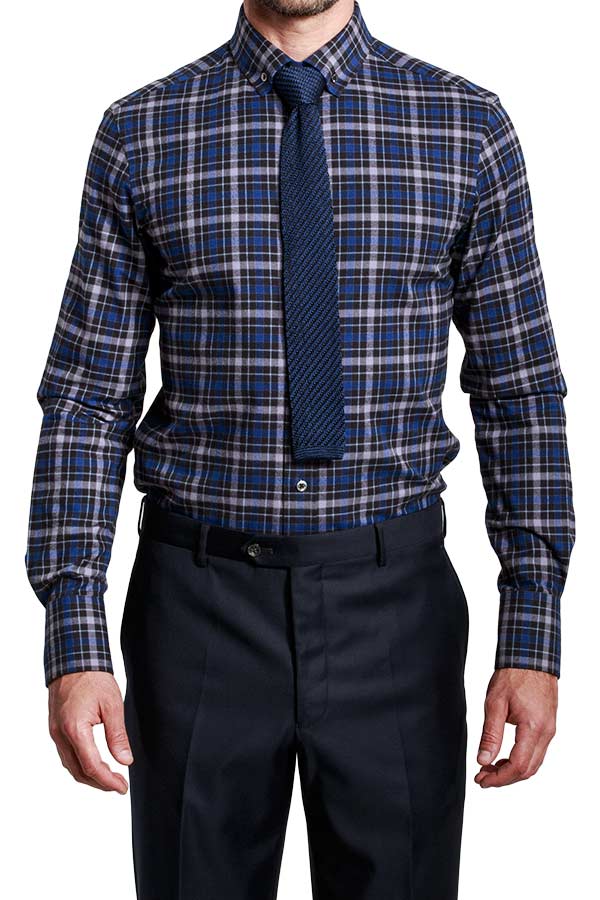 Blue and Black Plaid Shirt