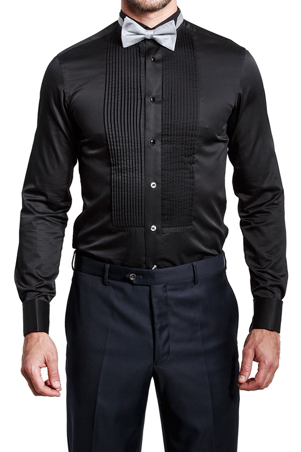 Straight Pleats Black Tux Shirt