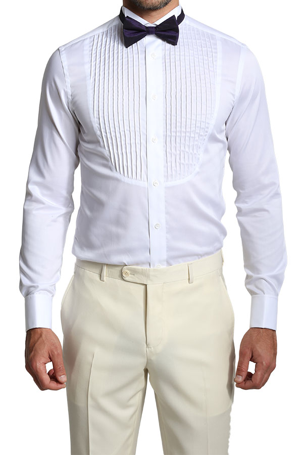 Round Pleats White Tux Shirt