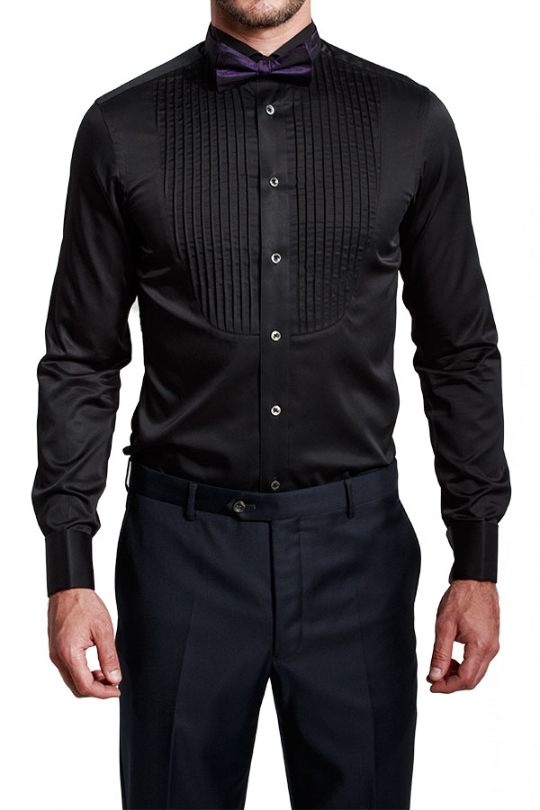 Round Pleats Black Tux Shirt