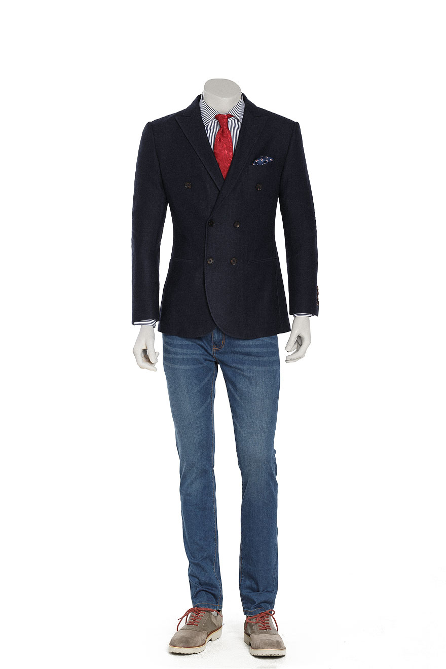 Navy Blue Herringbone Blazer